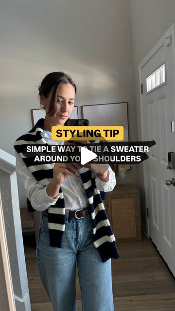 Anna | Fashion Stylist | Basic Wardrobe Pro on Instagram: "🚨 Styling Tip Alert 🚨 Easy way to tie a sweater around your shoulders ❤️  ✨ Follow for more styling tips & inspo ✨ ✨ Share with someone who will like it ✨  #sweaterhack #stylinghacks #howtotie #sweaterstyle #oldmoney #classystyle" Sweater Draped Over Shoulders Outfit, How To Tie A Sweater Over Your Shoulders, How To Wear A Sweater Over Shoulders, How To Wear Sweater Over Shoulders, Tied Sweater Around Shoulders, Sweater On Shoulders Outfits, Tie Sweater Around Shoulders, How To Tie A Sweater, Sweater Around Shoulders