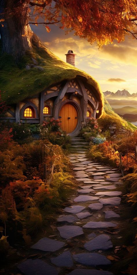 House Phone, Wallpaper View, Fairytale Houses, Casa Hobbit, Fairytale House, Middle Earth Art, Wallpaper Beautiful, Hobbit Hole, Home Gardening