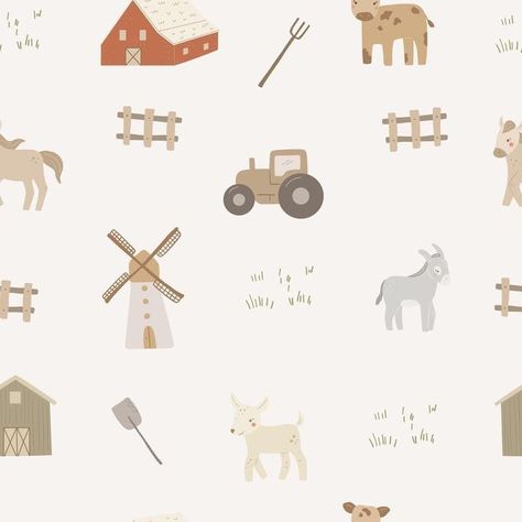 Farm Nursery Wallpaper, Farm Animal Mural, Windmill Wallpaper, Farm Animals Nursery Theme, Tractor Wallpaper, Enchanting Wallpaper, Farm Illustration, Farm Wallpaper, Farm Pattern