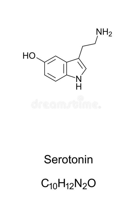 Serotonin molecule, skeletal formula. Structure of C10H12N2O. Monoamine neurotransmitter. Popular image as contributor to feelings of well-being and happiness vector illustration Happy Molecule Tattoo, Chemical Compounds Chemistry, Serotonin Molecule Art, Serotonin Aesthetic, Formula Tattoo, Serotonin Molecule Tattoo, Serotonin Tattoo, Chemistry Tattoo, Molecule Art