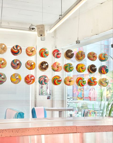 Bagel Shop Aesthetic, Bagel Wall, Breakfast Bbq, Bagel Display, Matcha Bar, Bagel Cafe, Matcha Bars, Bagel Breakfast, Bagel Bar