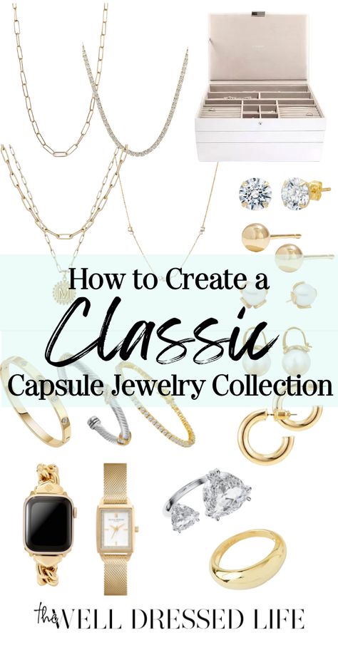 Womens Gold Jewelry Aesthetic, Classic Jewelry Essentials Gold, Accessories Capsule Wardrobe, Capsule Jewelry Wardrobe, White Gold Necklace Layering, Jewellery Capsule Wardrobe, Classic Gold Necklace, Minimalist Jewelry Collection, Jewelry Capsule Collection