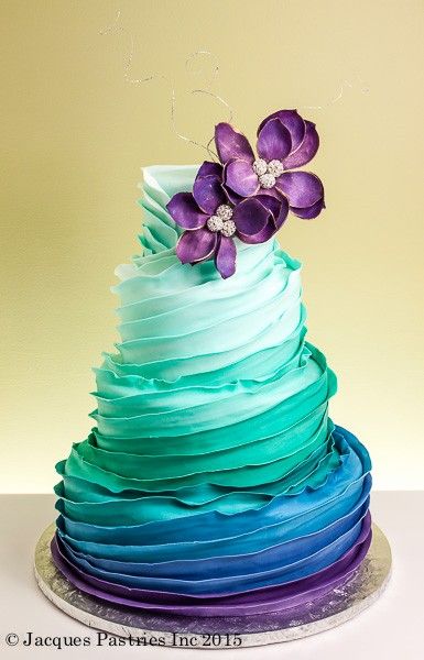 Showstopper Cakes Ideas, Ombré Cakes, Ombre Cakes, Cakes Floral, Cakes Unique, Crazy Wedding Cakes, Peacock Wedding Cake, Colorful Wedding Cakes, Floral Cakes