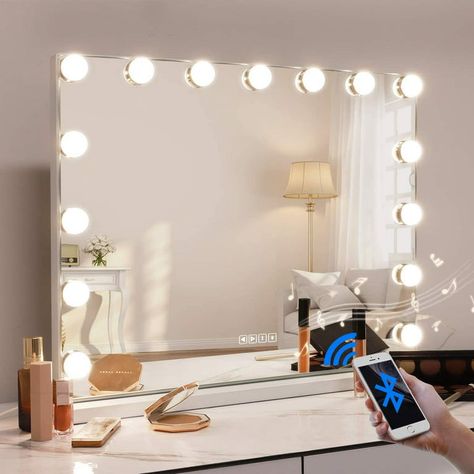 Fenchilin Large Hollywood Vanity Mirror with Lights Bluetooth Tabletop Wall Mount Metal White - Walmart.com Bluetooth Vanity Mirror, Hollywood Mirror With Lights, Hollywood Makeup Mirror, Hollywood Vanity Mirror, Vanity Mirror With Lights, Hollywood Vanity, Lighted Vanity, Hollywood Lights, Hollywood Mirror