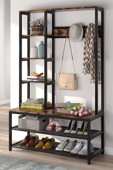 Shoe Rack For Small Spaces, Coat Rack Shoe Bench, Large Entryway, Standing Closet, Hall Tree With Storage, Coat And Shoe Rack, Metal Shoe Rack, Entryway Coat Rack, Free Standing Closet