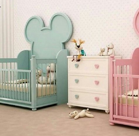 Room for twin boy & girl, Mickey and Minnie mouse Bedroom Twins, Twin Babies Nursery, Boy Girl Twins Nursery, Twin Nursery Room, Twin Baby Rooms, Twins Bedroom, Twin Baby Boys, Baby Room Themes, Baby Twins