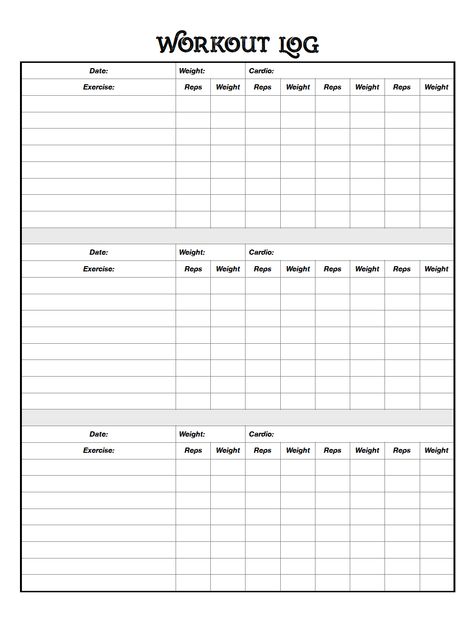 Free printable workout log. Track 3 workouts. #free #freeprintable #workout #workoutlog #workoutjournal #workouttracker Workout Log Template, Exercise Log Template, Workout Log Printable, Personal Training Workouts, Calisthenics Workouts, Workout Plan Template, Pasti Fit, Workout Sheets, Fitness Journal Printable