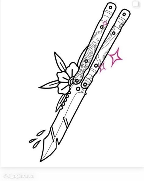 Balisong Knife Drawing, Butterfly Knife Wallpaper, Drawable Tattoos, Butterfly Knife Drawing, How To Draw A Knife, Butterfly Knife Tattoo, Knife Drawings, Dagger Drawing, Bisexual Wallpaper