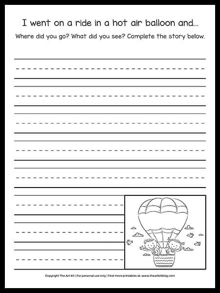 Hot Air Balloon Adventure Prompt | Free Homeschool Deals © Writing Prompt Worksheets, Creative Writing Worksheets Grade 2, Hot Air Balloon Worksheets, 1st Grade Writing Prompts, Writing Prompts Journal, Creative Writing For Kids, Creative Writing Worksheets, English Creative Writing, Creative Writing Lesson