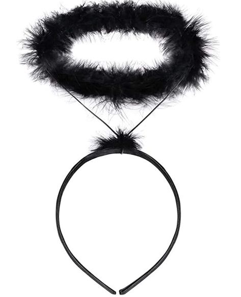 black angel halo headband, link included Kids Angel Costume, Girls Angel Costume, Angel Halo Headband, Angel Headband, Dark Angel Costume, Fairy Fancy Dress, Black And White Costume, Angel Halo, Fancy Dress Halloween Costumes