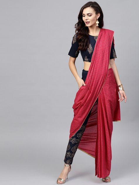 Pant Saree Style Indian Fashion, Indo Western Dress For Girls, Saree With Pants, Sari Draping, Western Saree, Indo Western Saree, Indo Western Outfits, Pant Saree, Indo Western Dresses