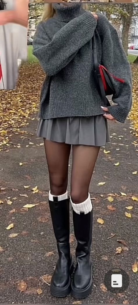 Skirt School, Outfit Grey, Chicago Outfit, Skirt Winter, School Skirt, Grey Mini Skirt, Oufits Casual, London Outfit, Girls Fall Outfits