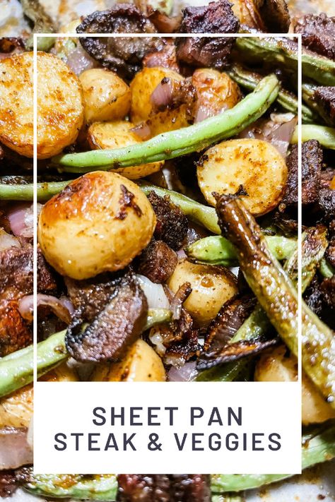 Sheet Pan Steak & Veggies Steak Tips Sheet Pan Dinner, Balsamic Glazed Steak Tips And Veggies Sheet Pan, Sirloin Steak Sheet Pan Dinner, Roasted Steak And Vegetables, Veggies To Go With Steak, Pan Veggies Sheet, Beef Sheet Pan Recipes, Sheet Pan Steak Bites And Potatoes, Sheet Pan Steak And Veggies