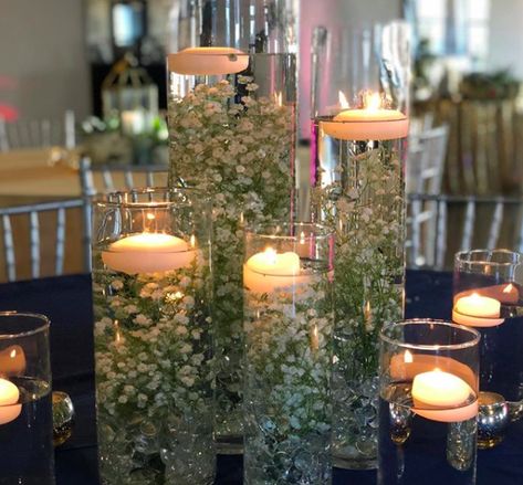 Electric Candle Centerpieces Wedding, Water Candle Centerpieces, Candle With Water Centerpiece, Water Candle Centerpiece, Water Candles Floating, Clear Orbeez Centerpieces, Formal Centerpieces, Orbeez Centerpieces, Candle Water Centerpiece