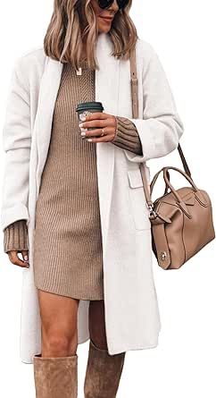 Hooever Women's Open Front Wool Coat Long Sleeve Lapel Coat Long Cardigan With Pockets Search this page #1 New Release in Women's Wool & Pea Coats Wool Wrap Coat, Women Long Cardigan, Fall Outerwear, Lapel Coat, Loose Cardigan, Lapel Jacket, Solid Sweaters, Wool Blend Jacket, Wrap Coat