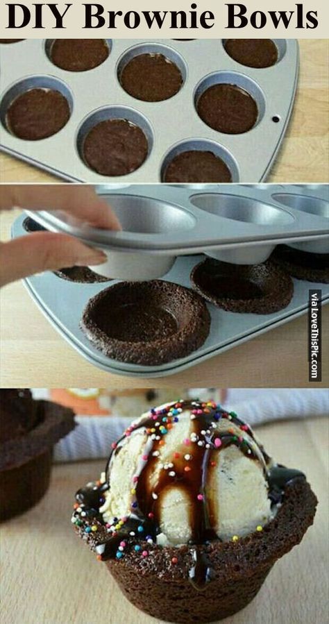 DIY Brownie Bowls food delicious baking recipe brownies recipes dessert recipe dessert recipes food tutorials food tutorial food hacks Brownie Bowls, Sleepover List, Cupcake Tutorial, Diy Science, Cream Desserts, Ice Cream Desserts, An Ice Cream, Ice Cream Sundae, Chocolate Cupcakes