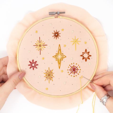 Embroidered Stars Hoop Art (6") — Lark Rising Embroidery Star Embroidery Pattern, Embroidery Studio, Dec 1st, Embroidered Stars, Embroidered Art, Star Embroidery, Sewing Embroidery Designs, Hand Embroidery Art, Shirt Embroidery