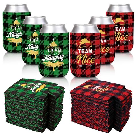 PRICES MAY VARY. The Package Includes - 24Pcs Christmas can sleeves in 2 different designs, each type for 2Pcs, sufficient quantity to meet your various needs. Plaid Design - Our Christmas can sleeves adopt the plaid design with golden foil Christmas tree and Christmas hat, printed with the words of team naughty and team nice, pretty and delicate. While enrich the appearance of the can sleeves, it also increase the fun and festive atmosphere in Christmas. Premium Material - Made of thick and qua Christmas Party Prizes For Adults, Christmas Goodie Bags For Adults, Foil Christmas Tree, Bottle Drink, Drink Party, Nurse Manager, Christmas Party Supplies, Food To Go, Dining Storage