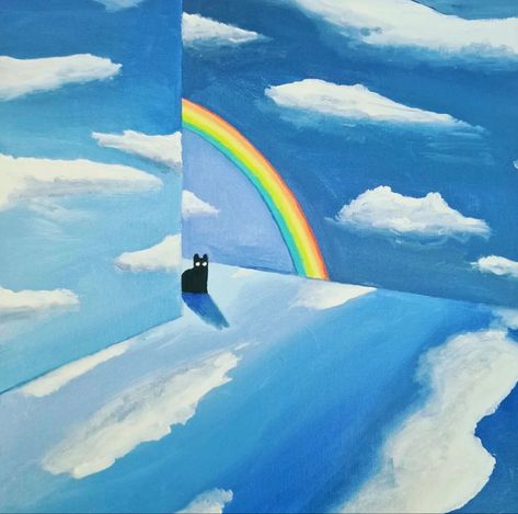 Cat And Cloud, Black Cats, Funky Art, Surreal Art, Painting Inspiration, Interesting Art, Aesthetic Art, Cat Art, A Cat