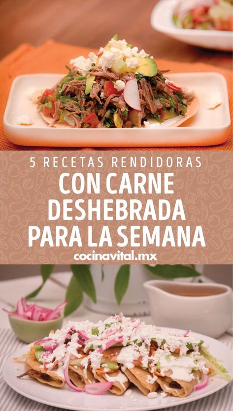 ¿Qué puedo guisar con carne deshebrada de res? Checa estas rendidoras, fáciles y deliciosas recetas con carne deshebrada que amarán todos en casa. Burritos, Mexican Food Recipes, Tacos, Yummy Food, Healthy Recipes, Meat, Ethnic Recipes