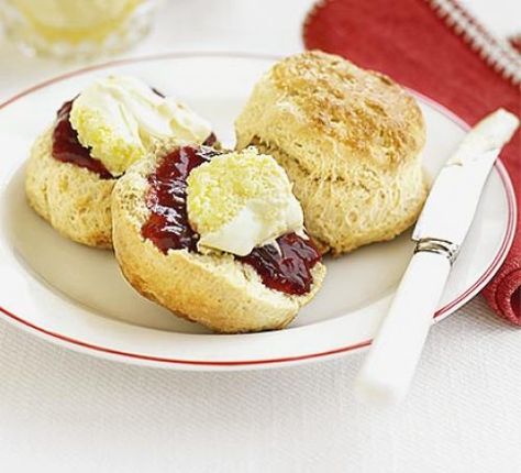 Classic scones with jam & clotted cream Yogurt Scones, Classic Scones, Scones And Jam, Gluten Free Scones, Tray Bake, Cream Scones, Bbc Good Food, Clotted Cream, Yogurt Recipes