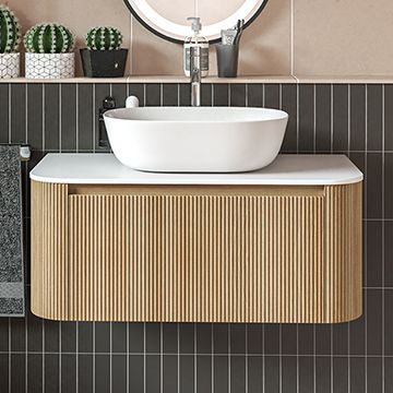 QS Basics Flautino One Drawer Wall Hung Curved Vanity Unit With Counter Top Basin Top Design, Bathroom Basin Counter, Basin Counter Design, Curved Bathroom Vanity, Counter Basin Design, Vanity Units Uk, Vanity Ideas Bathroom, Curved Vanity, Modern Classic Bathroom