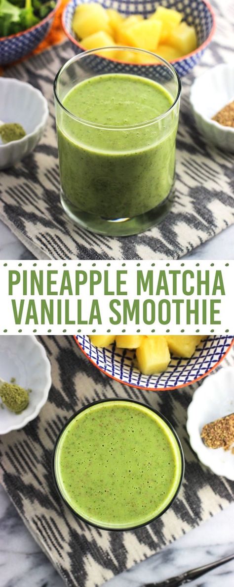 Matcha Vanilla Smoothie, Pineapple Matcha, Smoothie On The Go, Vanilla Smoothie Recipes, Vanilla Smoothie, Matcha Smoothie, Baby Kale, Breakfast Smoothie Recipes, Matcha Recipe