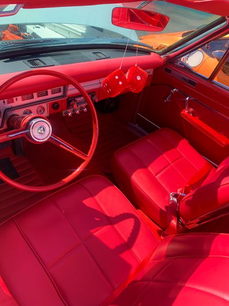 Red And Pink Car Interior, Red Leather Car Interior, Red Cars Aesthetic, Red Car Interior Decor, Red Lowrider, Car Interior Aesthetic, Red Car Interior, Aesthetic Car Interior, Red Interior Car