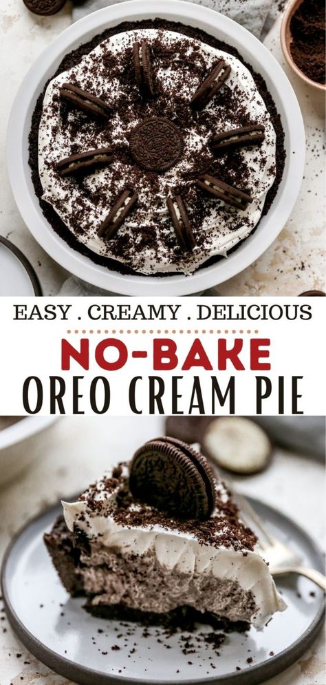 No-Bake Oreo Pie (only 3 ingredients!) Oreo Cookie Pie Crust, Cookies And Cream Pie, Oreo Cream Pie, Cookie Pie Crust, No Bake Oreo Pie, Oreo Cookie Pie, Oreo Pie, Oreo Pudding, Oreo Cream