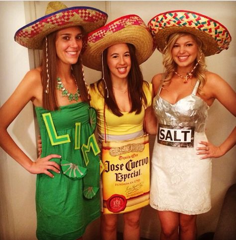 Halloween costume- tequila shot More Fiesta Dress Up, Margarita Party Outfit, Tequila Lime Salt Halloween Costume, Mexican Dress Up Party Costumes, Tequila Halloween Costume, Halloween Costumes For Mexicans, Tequila Costume, Mexican Fiesta Party Outfit, Mexican Inspired Halloween Costumes