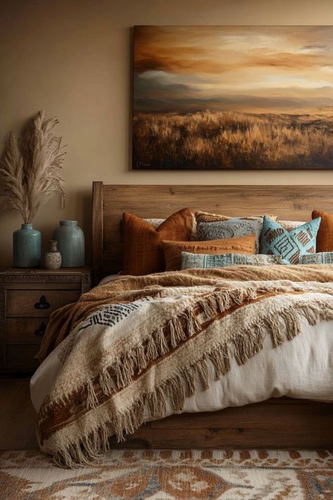 western ranch bedroom Aztec Room Ideas, Bedroom Western Ideas, Modern Cowgirl Bedroom, Grey Western Bedroom, Arizona Bedroom Ideas, Western Master Room Bedroom Ideas, Western Gothic Bedroom, Boys Western Bedroom, Southwest Decorating Ideas