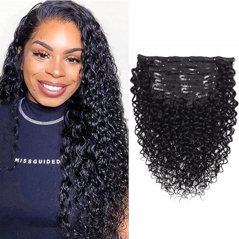 7 pc curly hair clip ins Curly Hair Clip Ins, Water Curly Hair, Curly Hair Clip, Full Thick Hair, Hair Clip Ins, Thick Hair Extensions, Water Wave Hair, Hairstyles Quick, Hair Extensions Clip