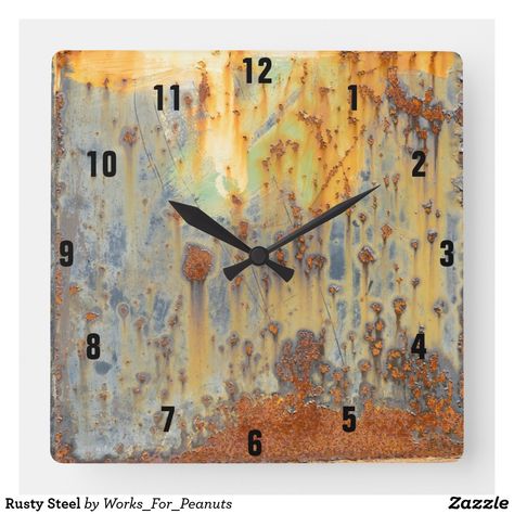 Rusty Steel Square Wall Clock Square Wall Clock, Rusty Metal, Interior Paint Colors, Metal Projects, Beige Walls, Interior Paint, Hand Coloring, Vintage Metal, Unique Vintage