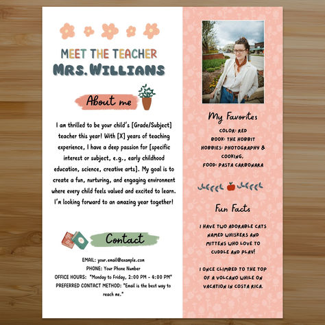 Welcome parents and students with this thoughtfully designed Meet the Teacher Letter to Parents template. Perfect for introducing yourself as an educator, this template features a warm, pastel-colored design that’s sure to make a great first impression. This Teacher Introduction template is editable in Canva, allowing you to personalize the text and certain background elements while maintaining the integrity of the design Teacher Letter To Parents, Teacher Introduction Letter To Parents, Introduction Template, Canva Newsletter, Meet The Teacher Letter, Teacher Introduction Letter, Teacher Introduction Letters, Teacher Introduction, Teacher Letter