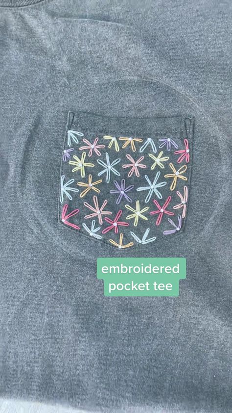 Pocket Tee Embroidery, Embroidery Tiktok, Hand Embroidered Shirt, Hand Embroidery Videos, Embroidery Videos, Pot Designs, Shirt Embroidery, Pocket Shirt, Crafty Craft