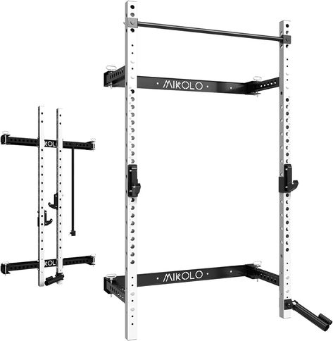 Amazon.com: Mikolo 2.36'' x 2.36'' Folding Wall Mounted Squat Rack, 1000 Pounds Capacity Power Rack with Pull Up Bar, J Hooks and Other Attachments, Space-Saving Home Gym（Red） : Sports & Outdoors Folding Squat Rack, Gym Workouts Machines, Cable Crossover Machine, Wall Squat, Home Gym Set, T Bar Row, Half Rack, Weight Rack, Dip Bar