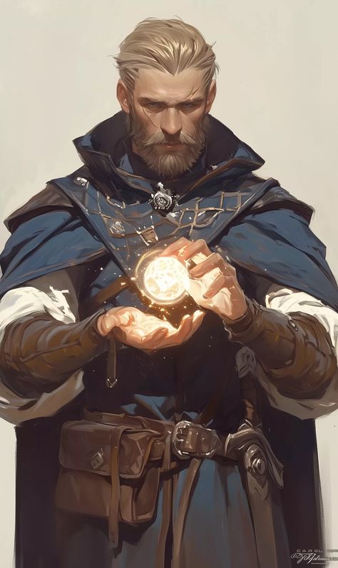 Magician Art Character Design, Tavern Keeper Art, Dnd Cleric Art, Paladin Rpg, Dnd Wizard Character Design, Wizard Character Art, Dnd Human Male, Dnd Cleric Character Design, Wizard Concept Art