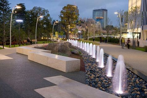 Modern Water Feature, Landscape Architecture Plan, Townhouse Garden, Park Plaza, Urban Landscape Design, Pond Water Features, Outdoor Landscape Lighting, Landscape Elements, Landscape And Urbanism