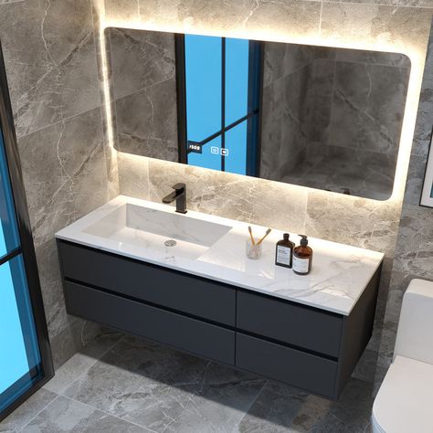 Modern Sink Vanity Wall Mount Bathroom Wooden Vanity Cabinet with Mirror Cabinet Washroom Mirror Design, Bathroom Wooden Vanity, Modern Sink Vanity, Frameless Mirrors, Washbasin Cabinet, Bathroom Sink Design, Bathroom Accessories Luxury, Cabinet Designs, Bathroom Vanity Designs