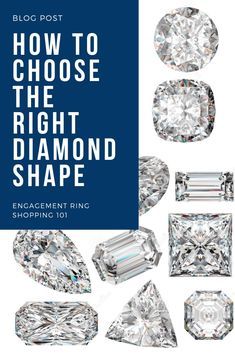 Choosing the right diamond shape for her engagement ring. Learn more about each shape in our blog post! | diamond education | custom design Engagement Ring Diamond Shape, Diamond Shapes Ring Engagement, Diamond Cuts Guide, Diamond Shaped Engagement Ring, Affordable Engagement Rings, Most Beautiful Engagement Rings, Engagement Rings Affordable, Diamond Education, Beautiful Engagement Rings