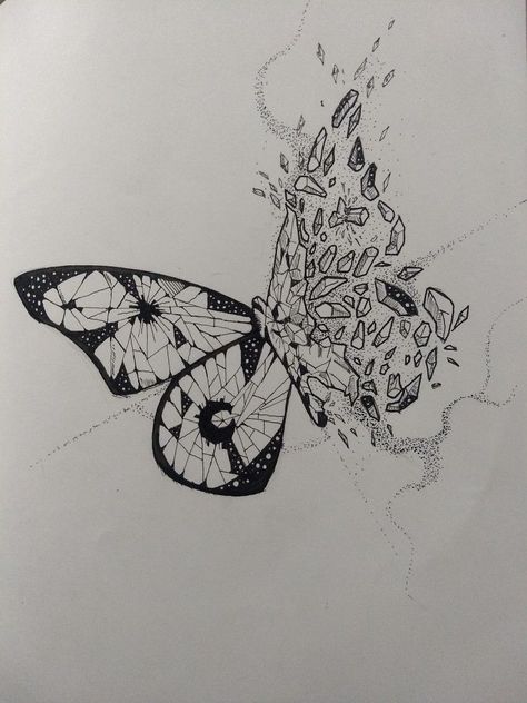 Above Knee Cap. Above It Say “Not An Echo”. Glass Shattering Tattoo, Shattered Glass Tattoo Designs, Shattered Drawing Ideas, Glass Wing Butterfly Tattoo, Butterfly With Crystals Tattoo, Butterfly Dust Tattoo, Butterfly On Fire Drawing, Butterfly Turned To Dust Tattoo, Faded Butterfly Tattoo