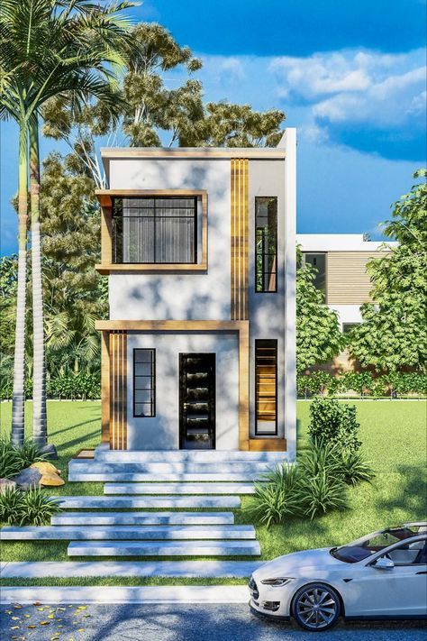 Small Houses 2 Floors, Tall Homes For Small Lots, Open Space Tiny House, Tiny House 2 Story Floor Plans, Tiny One Story House, Small Modern 2 Story House, Three Story Tiny House, 32 Sqm House Design, Two Story Tiny House Floor Plans