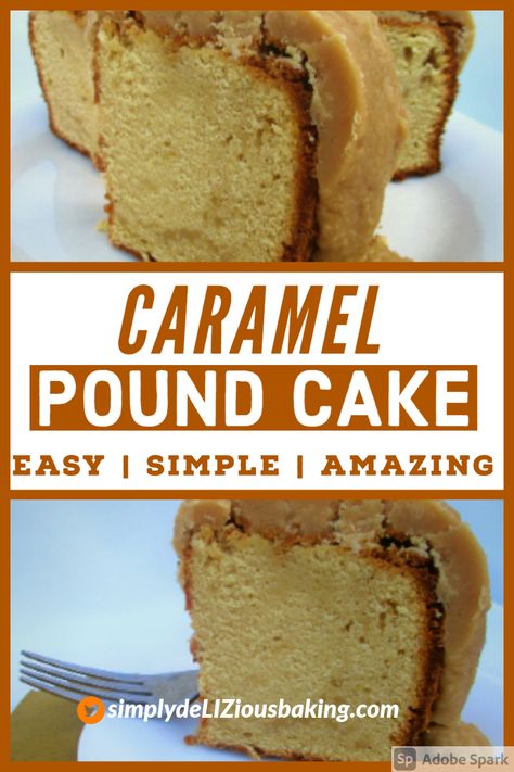 Caramel Pound Cake - easy pound cake from scratch recipe. Simple, homemade southern delight. Delicious old fashion pound cake with a luscious, thick caramel icing. No decoration required. Make it today. Click here for recipe. #poundcakelove #poundcake #caramelcake #simplecake Easy Caramel Cake Simple, Pound Cake With Caramel Icing, Old Fashioned Caramel Cake, Caramel Pound Cake Recipe, Cake From Scratch Recipe, Pound Cake Icing, Pound Cake From Scratch, Recipe With Caramel, Caramel Cakes