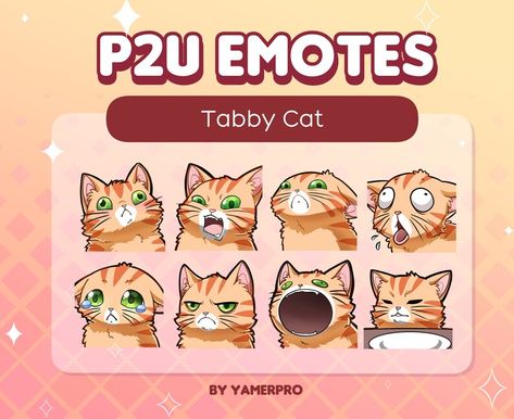 8 Funny Cute Orange Tabby Cat Emote Pack | Memes | Stickers | For Discord, Twitch, Youtube, Streaming | P2U Funny Twitch Emotes, Cat Emotes, Orange Tabby Cats, Orange Tabby, Orange Cat, Tabby Cat, Cute Icons, Funny Cute, Cute Stickers