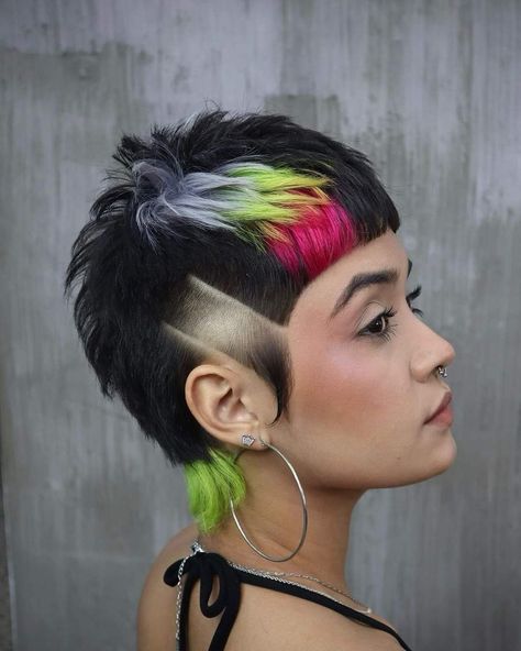 Creative Haircuts, Shaved Pixie, Funky Short Hair, Creative Hair Color, Rainbow Hair Color, Hair Color Unique, Dyed Red Hair, Men Hair Color, Punk Hair