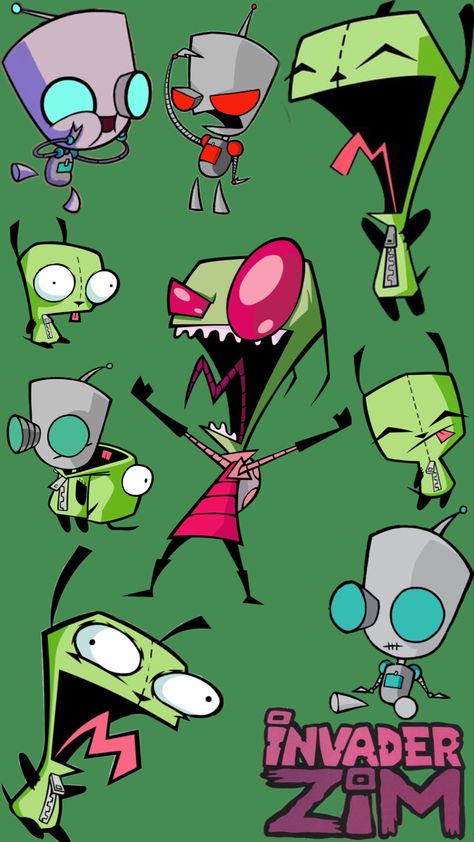 Invader Zim Lockscreen, Gir Tattoo Invader Zim, Invader Zim Birthday Party, Invader Zim Painting, Invader Zim Nails, Invader Zim Tattoo, Invader Zim Aesthetic, Invader Zim Art, Grr Invader Zim