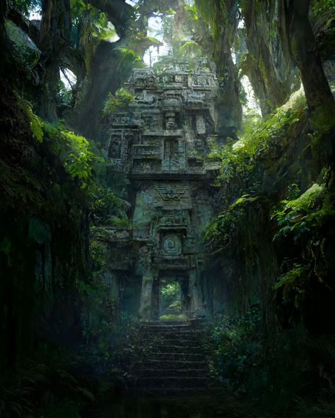 ArtStation - Deep Jungle Ruins Rainforest Fantasy Art, Mayan Fantasy Art, Jungle Temple Concept Art, Fantasy Jungle Aesthetic, Mayan Concept Art, Fantasy Ancient Ruins, Jungle City Fantasy Art, Fantasy Swamp Art, Fantasy Temple Art