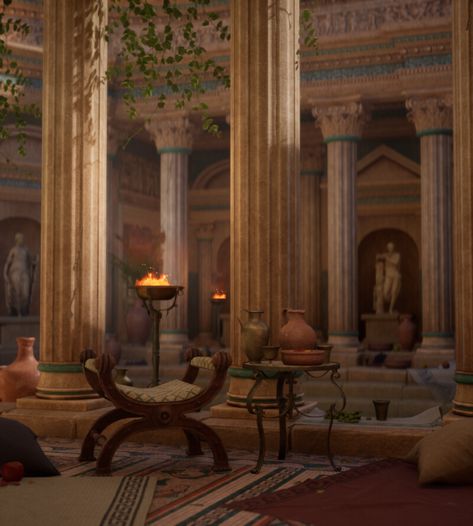 God Neptune, Ancient Rome Aesthetic, Greek Bedroom, Ancient Roman Houses, Ancient Roman Architecture, Roman House, Sea God, Modular Lighting, Ancient Greek City