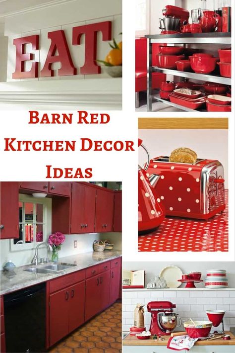 Barn Red Kitchen Decor Ideas add that little bit of color to any country style kitchen Red Kitchen Decor Ideas, Red Kitchen Accents, Red Kitchen Appliances, Red Kitchen Ideas, Red Kitchen Accessories, Elegant Kitchen Decor, Diy Rustic Home Decor, Bedroom Decor Bohemian, Home Decor For Apartments