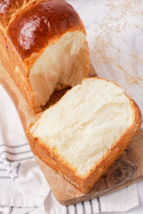 Japanese Milk Bread | Two Plaid Aprons Japanese Bread Aesthetic, Aesthetic Bread Recipe, Milk Bread Recipe Homemade, Milk Bread Recipe Bread Machine, Milk Bread Aesthetic, Tangzhong Bread, Fluffy Bread Recipe, Bread Aesthetic, Hokkaido Milk Bread